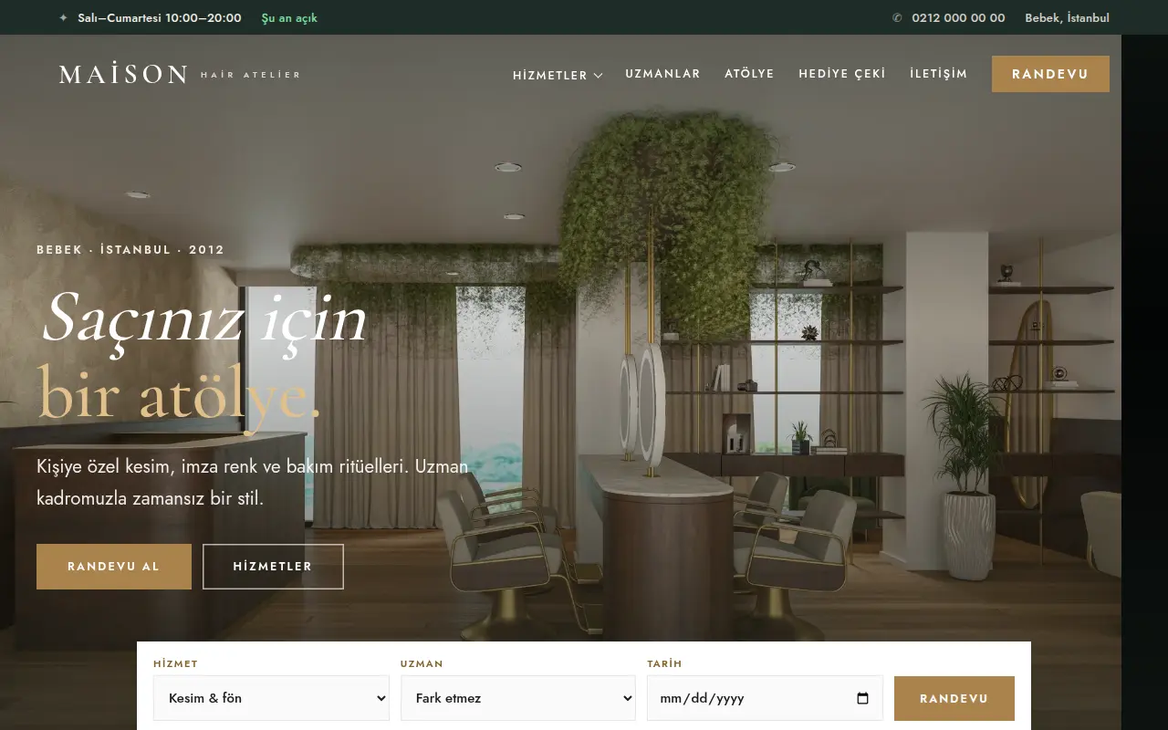 Kadın Kuaförü Web Sitesi — Maison Hair Atelier
